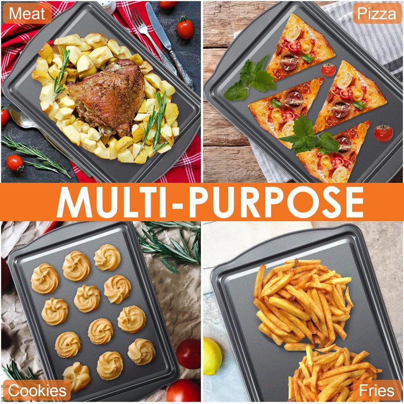BEWOS 2 PCS Carbon Steel Cooking Trays for Oven –34×23.3×2.2cm