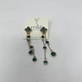 Mia Collection Earring Blue Stones Dangling Earring Gold Tone With Faux Sapphire