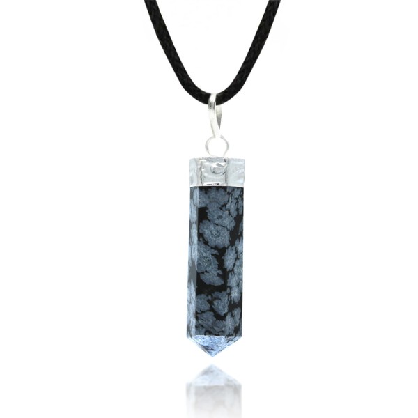 Snowflake Obsidian Crystal Healing Pendant - For Root & Sacral Chakra | Brings Awareness Of Soul Consciousness, Optimism, Self Perfection. Purifies The Mind. Heals Karmic Patterns | With Stylish Chain