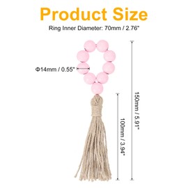 sourcing map 6Pcs Wooden Bead Napkin Rings, Farmhouse Wood Bead Napkin Buckles with Jute Rope Tassels for Christmas Thanksgiving Wedding Home Table Decor (Pink)