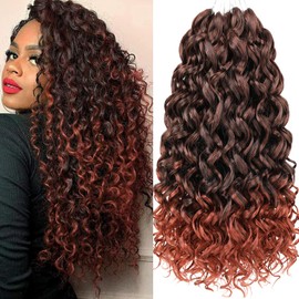 Unionbeauty 8 Pack GoGo Curl Crochet Hair Ocean Wave 18 Inch Water Wave Crochet Hair for Black Women Beach Curl Deep Twist Curly Crochet Hair Ombre Ginger Synthetic Curly Braiding Hair Extension T350#
