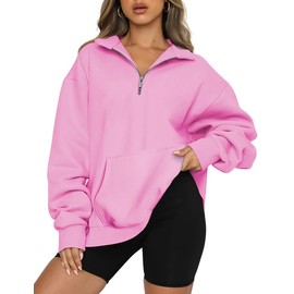 Trendy Queen Womens Zip Up Hoodies Oversized Sweatshirts Preppy Clothes Fall Teen Girls Outfits Fashion Crewneck Pullover Pink S