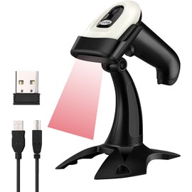 Eyoyo Barcode Reader, Barcode Scanner, Wireless Barcode Reader with Stand, Hands-free Handheld, Supports Both Wired and Wireless, 1-Dimensional, 2-Dimensional, QR Code, USB 2.4 GHz, Bluetooth Compatible, LCD Display Barcode Reading, Japanese Instruction 