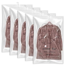 Hanging Vacuum Bags Clothes, Pack of 5 Vacuum Clothes Bags with Coat Hooks, 110 x 70 cm, Transparent Vacuum Bags for Clothing, Vacuum Bags for Clothing, for Suits, Coats, Jackets, Dresses and Talare