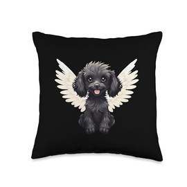 Cute Comic Cartoon Poodle Dog with Wings Design Throw Pillow
