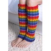 Pachamama Women 100% Wool Legwarmer Handknitted Rainbow Colours Stripe Multicoloured