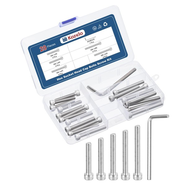Kozelo 20pcs M6 Socket Head Cap Screws Bolts Nuts Assortment