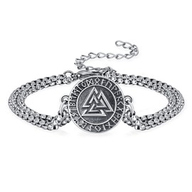 KINGWHYTE St Michael/St Christopher/Compass/Viking Bracelet 925 Sterling Silver Adjustable Medal Bracelet Religious Jewellery Birthday Gifts for Men Women, Sterling Silver