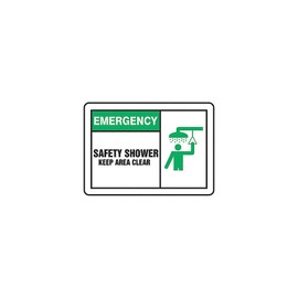 ACCUFORM SIGNS MFSD929VP Plastic Safety Sign, Legend "Emergency Safety Shower Keep Area Clear" with Graphic, 10-Inch Lengthx14-Inch Widthx0.055-Inch Thickness, Green/Black on White
