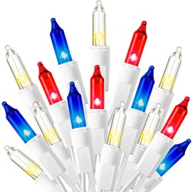 TW SHINE Red White and Blue Christmas Lights, 20FT 100 Count Incandescent Patriotic Mini String Lights, Waterproof Independence Day Decorations for Outdoor Indoor Patio Home Party Garden Yard Decor