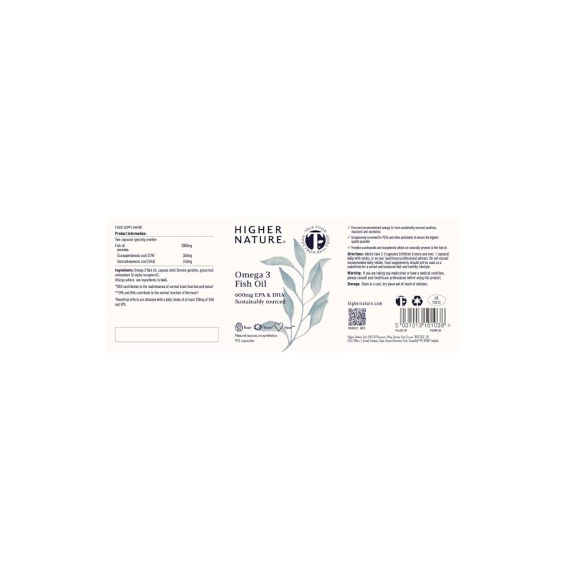 Higher Nature - Omega 3 1000mg Fish Oil Capsules -