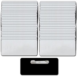 Name Badges with Pin Fastener - 50 Pack Bulk Silver/Blk Blank Plastic Name Tags with 1/8th Rounded/Finished Corners 1.5" X 3"
