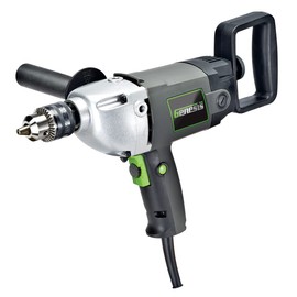Genesis 1/2" 9.0 Amp Electric Drill Variable Speed Electric Mud Mixer Drill with Lock-On Button, Three-Position Auxiliary Handle, Two-Position Spade Handle, Chuck Key, and 2 Year Warranty GSHD1290