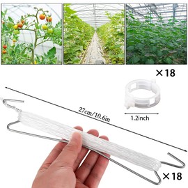 Tomato Hooks, Pack of 18 Tomato Hooks with String, Tomato Hooks Metal, Robust Tomato Hooks, Garden Tomato Hooks with Clips, for Hanging Tomatoes and Cucumbers