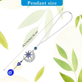 Xinjoduz 1 PCS Evil Eye Car Hanging Ornament, 16.5 Inch Evil Eye Door Decor with Moon and Sun Evil Eye Car Charm Mirror Hanging Accessories for Window Car Door Frame Balcony Pendant (Blue)