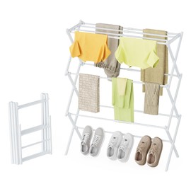 STARLATTA Drying Rack Clothing, 3-Tier Clothes Drying Rack Foldable Use for Indoor & Outdoor Antirust Laundry Drying Rack Collapsible White 28" L x 35" H x 10" W