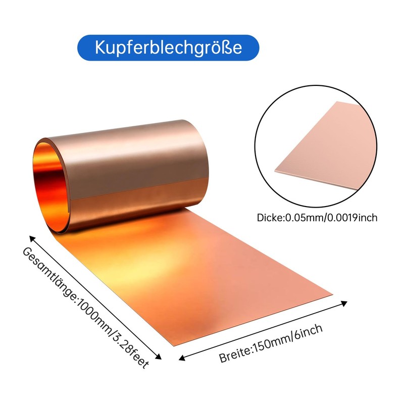 Uxney Copper Tape Copper Sheet Roll, Copper Sheet 1000 x