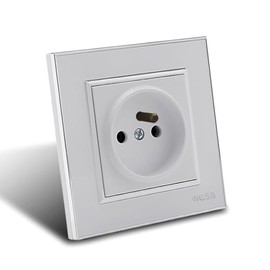 Flush Wall Socket, Standard Socket, Internal Wall Socket, 250V AC 16A, Grounded French Plug, White Acrylic