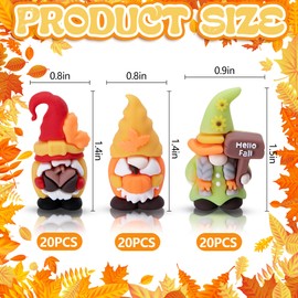 Watayo 60 Pcs Fall Mini Gnomes Figurines, Thanksgiving Miniature Gnome Ornaments, Autumn Pumpkin Gnomes Tiny Statue Figurines for Harvest Party Gifts Home Table Centerpieces Garden Landscape Decor