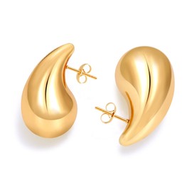 DoreenBox Chunky Gold Earrings for Women, 18K Gold Plated Lightweight Teardrop Earrings Hypoallergenic Drop Earrings Fashion Statement Jewelry for Women