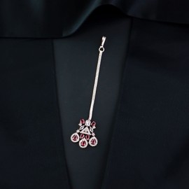 I Jewels Womens Rose Gold Plated Maang Tikka Beautiful Ad & Cz Studded Crystal Maang Tikka (T2112Q) Pink