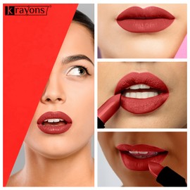 Krayons Cute Pop Matte Lipstick, Waterproof, Longlasting, Centre Stage, Signal Red, 3.5gm Each (Pack of 2)