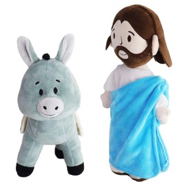 Firecos Jesus Plush Toy, Stuffed Soft Toy, Jesus Plush Doll, Cute Christ Religious Toys for Children, Bedtime Companion Dolls, Christening Easter Gifts (Jesus and Donkey)