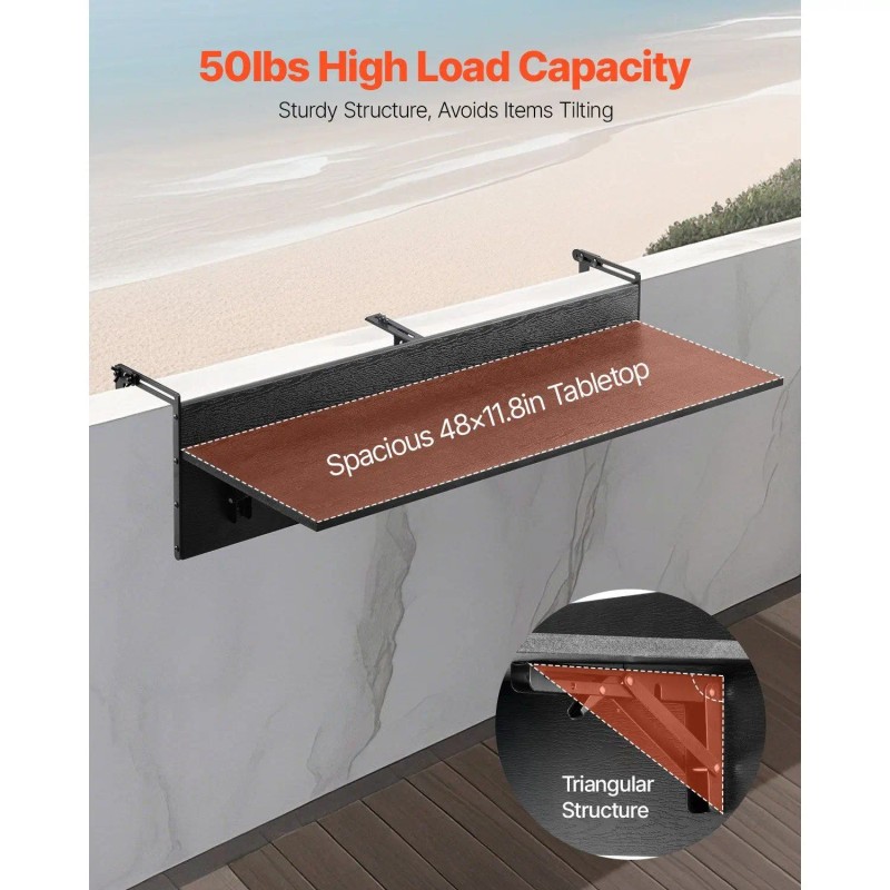 12 X 48 Inch Outdoor Patio Balcony Hanging Table Foldable