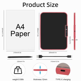 LCD Writing Tablet for Kids 13 Inch,Rechargeable Colorful Drawing Writing Board,Reusable Doodle Pad Electronic Drawing Tablet,Educational and Learning Toy for Boys Girls (Pink)