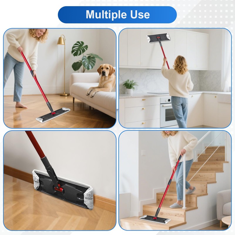 Vosante High‑Friction PP Fiber Flat Mop Pads — Velcro Snap‑On