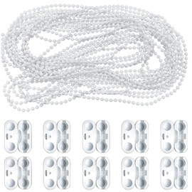 Blinds Roller Cord, Bead Chain for Roman Vertical Blinds, White Plastic Roller Chain Spares Accessories with 10 Connectors for Window Blind 10m