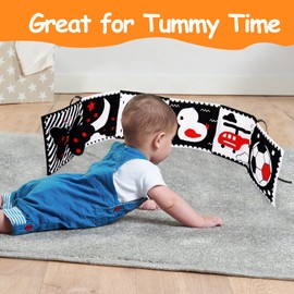 Thremhoo Black and White High Contrast Toys for Baby 0-3 3-6 Months Infant Tummy Time Soft Crinkle Book Mirror Sensory Toys 0 2 4 5 6 Month Old Babies Boy Gril Brain Development Newborn Shower