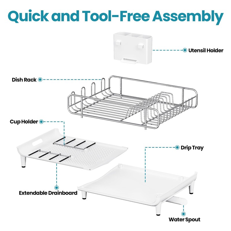 TOOLF Expandable Dish Rack, Dish Drying Rack for Kitchen Counter,