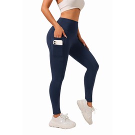 DAGGLOSA High-Waist Yoga Pants for Women, 4-Pocket Tummy Control Butt-Lifting Workout Leggings (US, Alpha, XX-Large, Regular, Regular, Navy Blue)