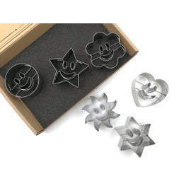JOKUMO Smiley Cookie Cutters Set – 6 PC High Grade 430 Stainless Steel – Smile Face - Circle, Sun, Flower, Hexagon, Star and Heart