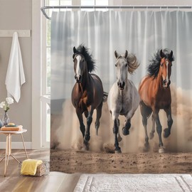 YNFUQANLN Horse Shower Curtain Farm Animal Southwest Equine Galloping Running Horses Field Desert 70" Wx70 H Fabric Bathroom Decor Curtain with Hooks