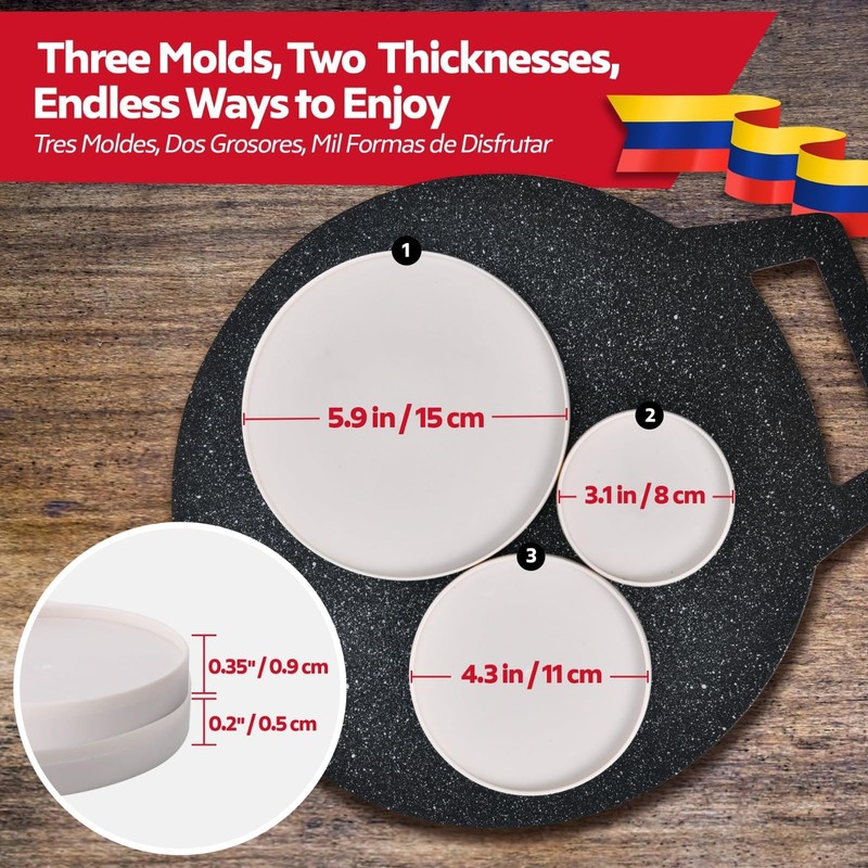 Budare for Arepas 12" + Molde para Arepas (5.9", 4.3",