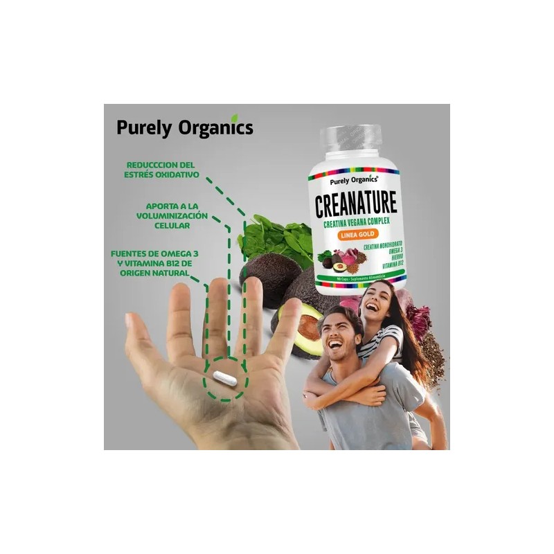 Creatina Vegana Creanature Purely Organics 90 Cápsulas Sin Sabor