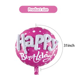 Okayski Large Pink Round Happy Birthday Balloons - 31 Inch Mylar Balloons For Princess Girl Birthday Baby Shower
