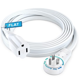 Maximm 360° Rotating Flat Plug Extension Cord 10 feet Under Carpet with Slim Space-Saving Plug Design, Low Profile Cord (White)