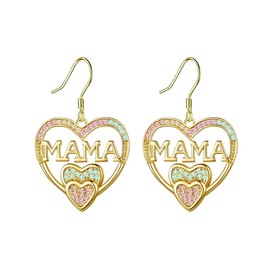 Mother's Day MAMA Dangle Earrings Rhinestone Heart Drop Dangle Earrings Mother's Day Birthday Love Jewelry Gift for Mom-Gold