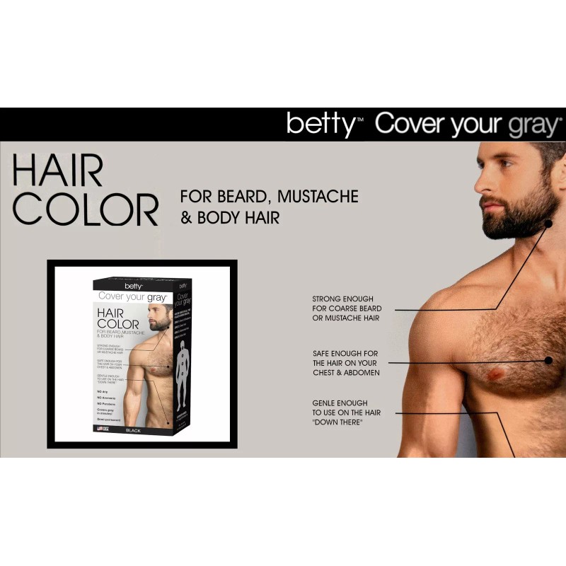 Betty Cover Your Gray Mens Hair Color for Beard, Mustache
