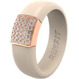 Rinfit Womens Silicone Wedding Ring - Engagement Ring for Women - Promise Rings for Her with Cubic Zirconia - Nude & Rose Gold - Size 7