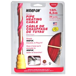 Wrap-On Pipe Heating Cable - 18-Feet, 120 Volt, Built-in Thermostat, Low Wattage - 31018