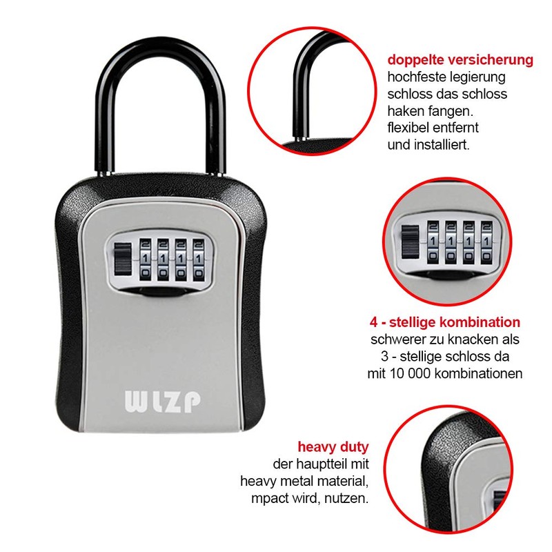 WLZP Key Safe, Key Safe with 4-Digit Combination Code, Wall