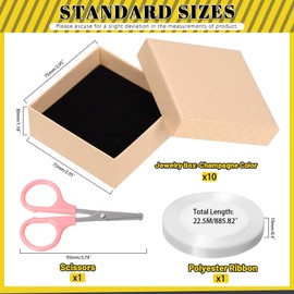 Glarks 17pcs Champagne Color 2.95 x 2.95in Jewelry Gift Boxes with Pink Scissors and White Polyester Ribbon Set, Diamond Pattern Necklace Earring Bracelet Boxes Gift Case Ideal