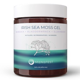 Manafest Wildcrafted Sea Moss Gel - Elderberry, Burdock, and Bladderwrack - Organic Irish Sea Moss - 100% Natural Sea Moss for Smoothies, Green Drinks, and Teas - 16oz Jar