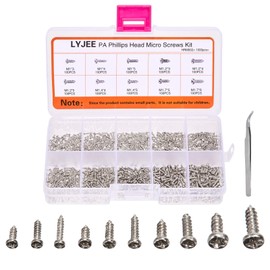 1000Pcs Mini Screw kit M1 M1.2 M1.4 M1.7 Phillips pan Head Micro Screws Self-Tapping Electronic Small Metric Screw PA Nickel-Plated