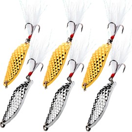 Sougayilang Spoons Hard Fishing Lures Treble Hooks Salmon Bass Metal Fishing Lure BaitsMIX 6pcs