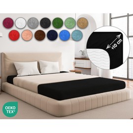 Sesto Senso Pack of 2 Fitted Sheets 90 x 200 cm Black Skin Colour for Topper Terry Cloth with Elastic Band 100% Cotton